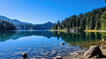 Serene Mountain Lake Reflection Tranquil Nature Scene at Dawn