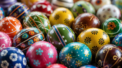 Fototapeta premium A stunning collection of hand painted Easter eggs radiating springtime cheer and vibrant colors.
