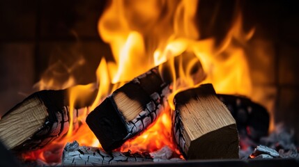Crackling warmth and cozy embrace capturing the beauty of burning logs in a fireplace showcasing the mesmerizing dance of flames and embers