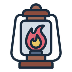 fire lantern filled line icon for camping light