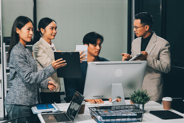 Large group of worried business people having a meeting.