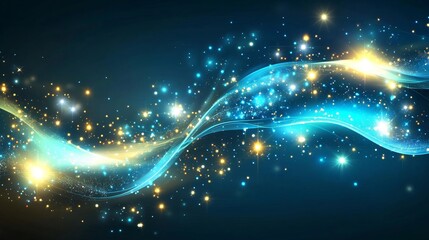 Abstract Blue Gold Light Wave Sparkle Background.