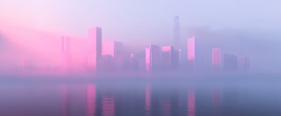Misty Cityscape at Dawn: A Dreamlike Urban Panorama