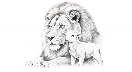 Lion and lamb peaceful illustration