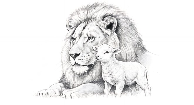 Lion and lamb peaceful illustration