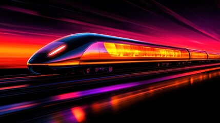 Fototapeta premium High-Speed Train at Sunset: A Futuristic Vision of Rail Travel