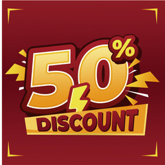 50% discount banner with dynamic typography  lightning effects  and a vibrant red-yellow theme  ideal for e-commerce  sales promotions  and special discount campaigns