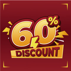 60% discount banner with dynamic typography, lightning effects, and a vibrant red-yellow theme, ideal for e-commerce, sales promotions, and special discount campaigns