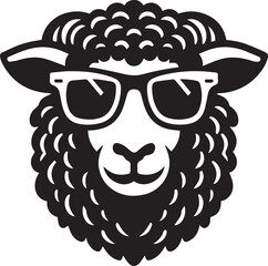 Obraz premium black head vector illustration of a sheep, sheep head with sunglass, silhouette vector isolated on white background