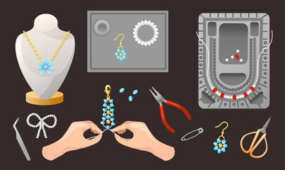  set with Jewelry workshop, hand make beaded bracelets or fashion necklace on string