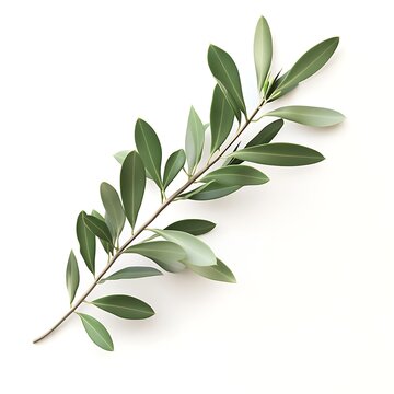 realistic olive tree twig branch with green leaves on clean white background perfect for nature visuals and Mediterranean-themed designs