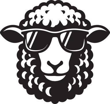 black head vector illustration of a sheep, sheep head with sunglass, silhouette vector isolated on white background