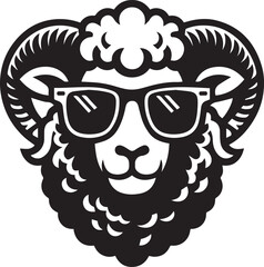 Obraz premium black head vector illustration of a sheep, sheep head with sunglass, silhouette vector isolated on white background