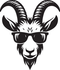 Obraz premium goat wearing sunglasses illustration, goat head and sunglass silhouette vector isolated on white background