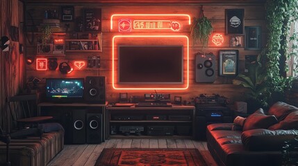 Retro Gaming Room: Neon Lights and Vintage Tech