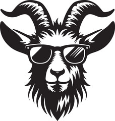 Obraz premium goat wearing sunglasses illustration, goat head and sunglass silhouette vector isolated on white background