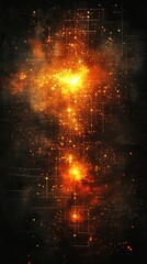 Abstract explosion of light and color with a digital texture reminiscent of circuits on a dark background