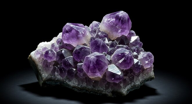 Luminous Amethyst Cluster on Quartz Matrix: A Detailed Studio Shot AI Generated
