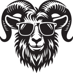 Fototapeta premium goat wearing sunglasses illustration, goat head and sunglass silhouette vector isolated on white background