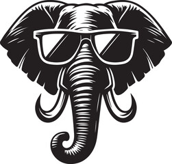 Obraz premium elephant and sunglass illustration, head of elephant and sunglass head silhouette vector isolated on white background