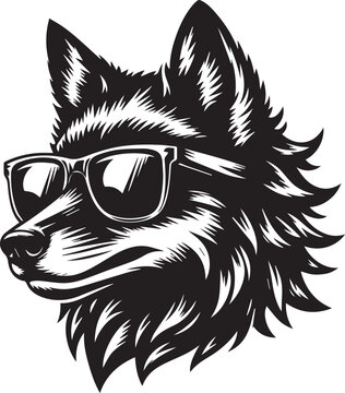 wolf head and sunglass vector illustration, wolf head and sunglass silhouette vector, wolf logo vector black on white background