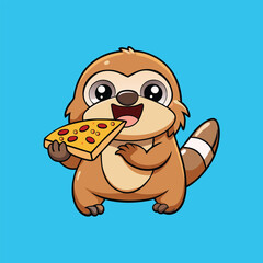 Naklejka premium This is a cute sloth-eating pizza vector illustration