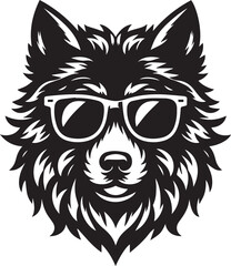 Obraz premium wolf head and sunglass vector illustration, wolf head and sunglass silhouette vector, wolf logo vector black on white background