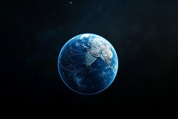 Fototapeta premium Blue Planet with Global Network Connections Symbolizing Cosmic Cybersecurity