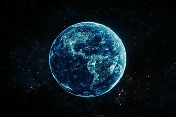Obraz premium Blue Planet with Global Network Connections Symbolizing Cosmic Cybersecurity