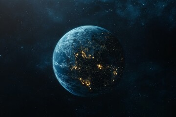 Fototapeta premium Blue Planet with Global Network Connections Symbolizing Cosmic Cybersecurity