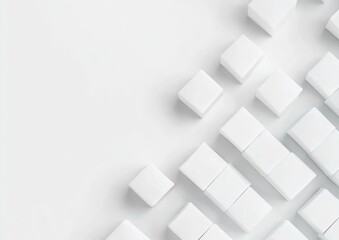 Fototapeta premium White background with cubes, white space in the center of the composition, minimalism, flat lay, top view, high-resolution photography, hyperrealistic, detailed.