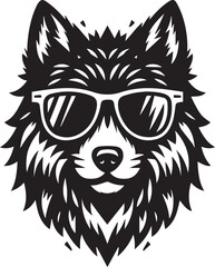 Obraz premium wolf head and sunglass vector illustration, wolf head and sunglass silhouette vector, wolf logo vector black on white background