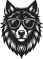 wolf head and sunglass vector illustration, wolf head and sunglass silhouette vector, wolf logo vector black on white background