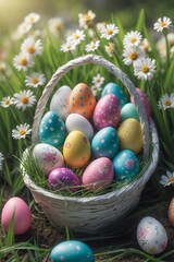 Vintage Easter Greeting Card with Colorful Eggs and Flowers