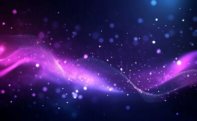 Fototapeta premium Abstract Digital Background with Glowing Dots and Waves in Purple-Blue Gradient