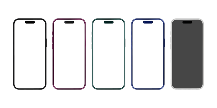 mobile phone mockup front view with blank white screen and transparent