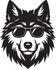 Obraz premium wolf head and sunglass vector illustration, wolf head and sunglass silhouette vector, wolf logo vector black on white background