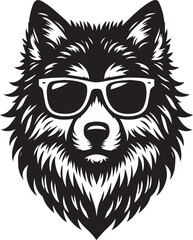 Obraz premium wolf head and sunglass vector illustration, wolf head and sunglass silhouette vector, wolf logo vector black on white background