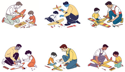 Obraz premium Flat Illustration of Family Bonding Moments with Mom, Dad, and Children.