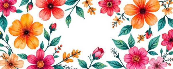 Obraz premium Vibrant floral watercolor pattern with bold lines and bright colors , floral background, watercolor design, bright colors