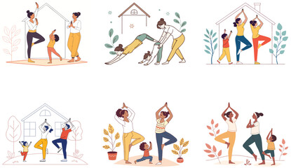 Fototapeta premium Flat Illustration of Family Bonding Moments with Mom, Dad, and Children.