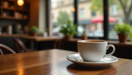 Elegant script font with a coffee cup and saucer in a small caf?, script, interior