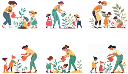 Fototapeta premium Flat Illustration of Family Bonding Moments with Mom, Dad, and Children.