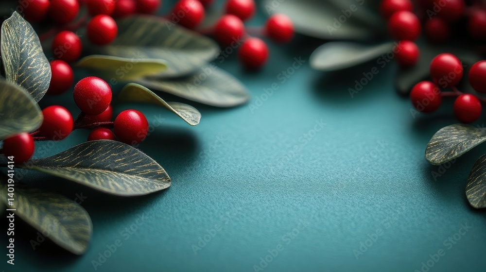 Poster christmas green paper card red felt sheet texture geometric background with blank space 3d render,im