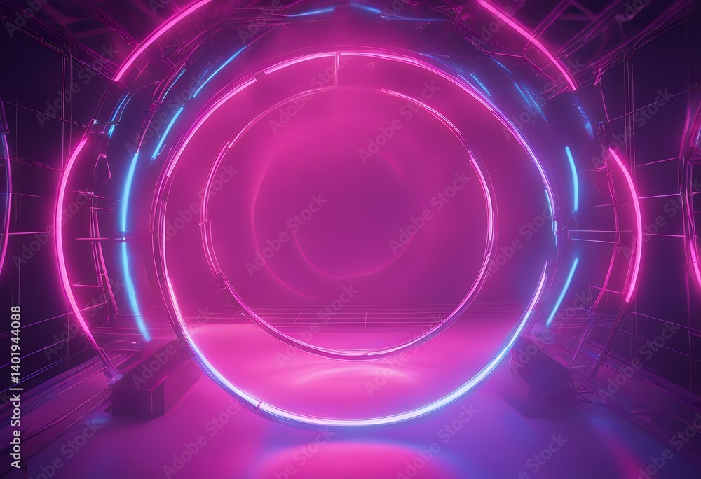 Poster virtual round display gateway blue empty lights source energy spectrum space pink frame smoke laser 