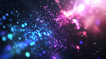 Dynamic Digital Background with Glowing Data Points and Binary Code, Vibrant Light Effects