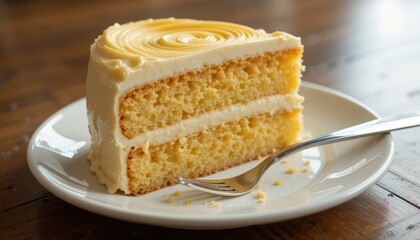 Delicious vanilla cake slice bakery food photo rustic setting close-up view sweet treat