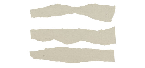 Three torn pieces of beige paper, isolated on black background.