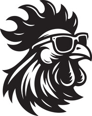 chicken head with sunglasses vector illustration, chicken head silhouette vector, chicken head logo vector black on white background