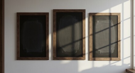 木枠の黒板三枚 窓辺の柔らかな日差し浴びて